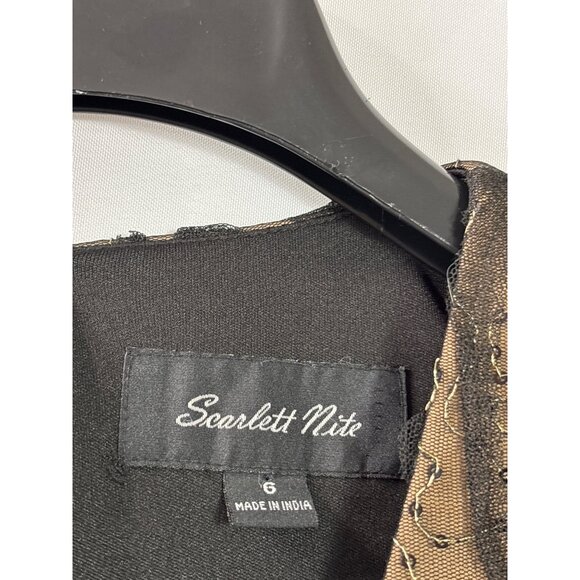 Y2K Scarlett Nite Womens Black Gold Ruched Midi Dress 6 Cap Sleeve Cocktail New - Picture 7 of 9